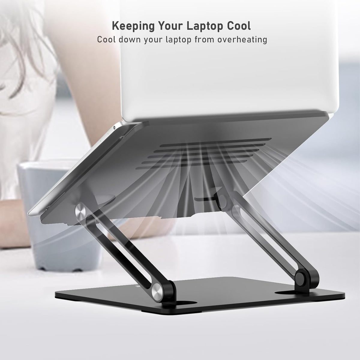 Laptop Stand, Adjustable Metal Desktop Riser, up to 15 Inches, Black