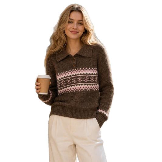Polo collar pullover top for women