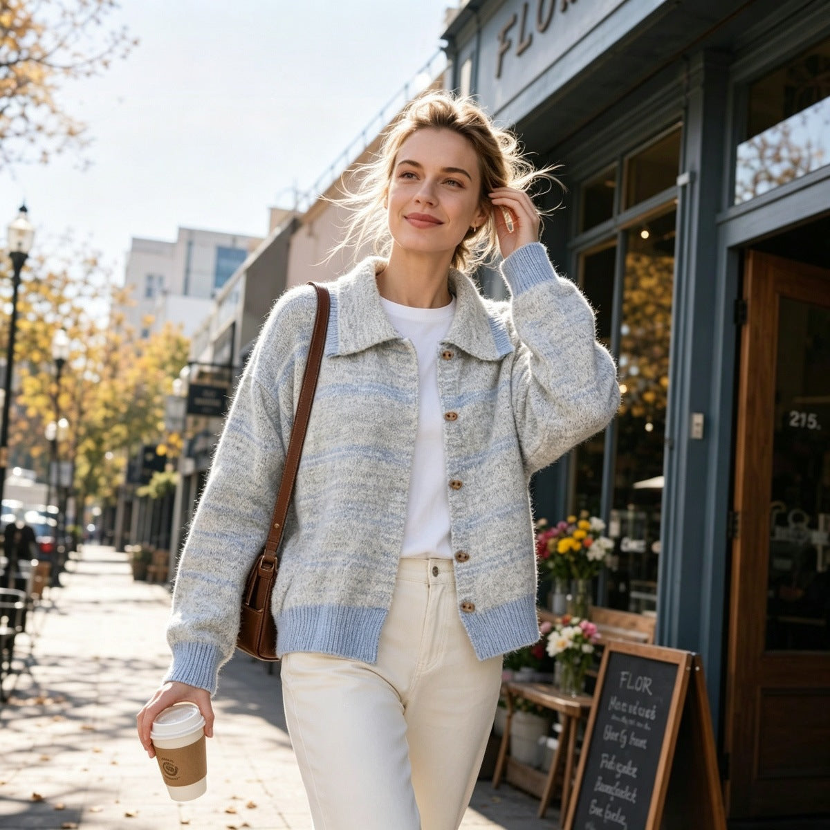 Collar striped sweater