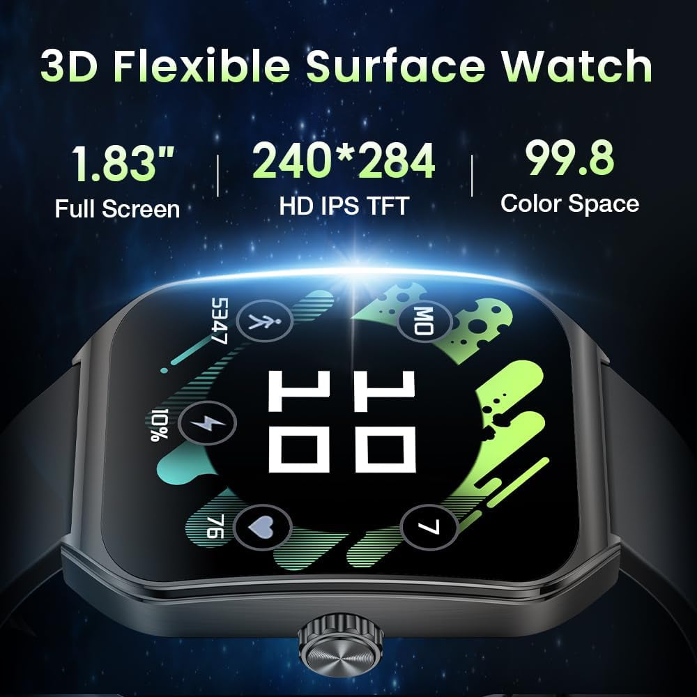 1.83" Smart Watch 3D Curved Glass IP67 Waterproof Fitness Tracker