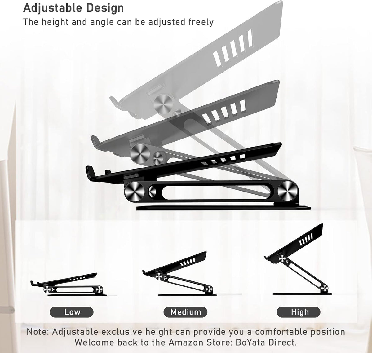 Laptop Stand, Adjustable Metal Desktop Riser, up to 15 Inches, Black