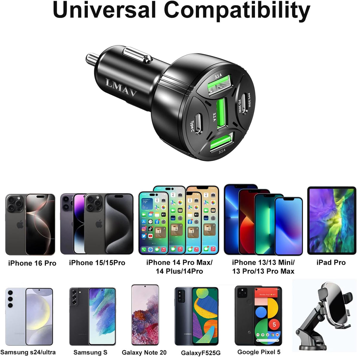 Super Fast Car Charger USB C Adapter 5- Port PD 45W