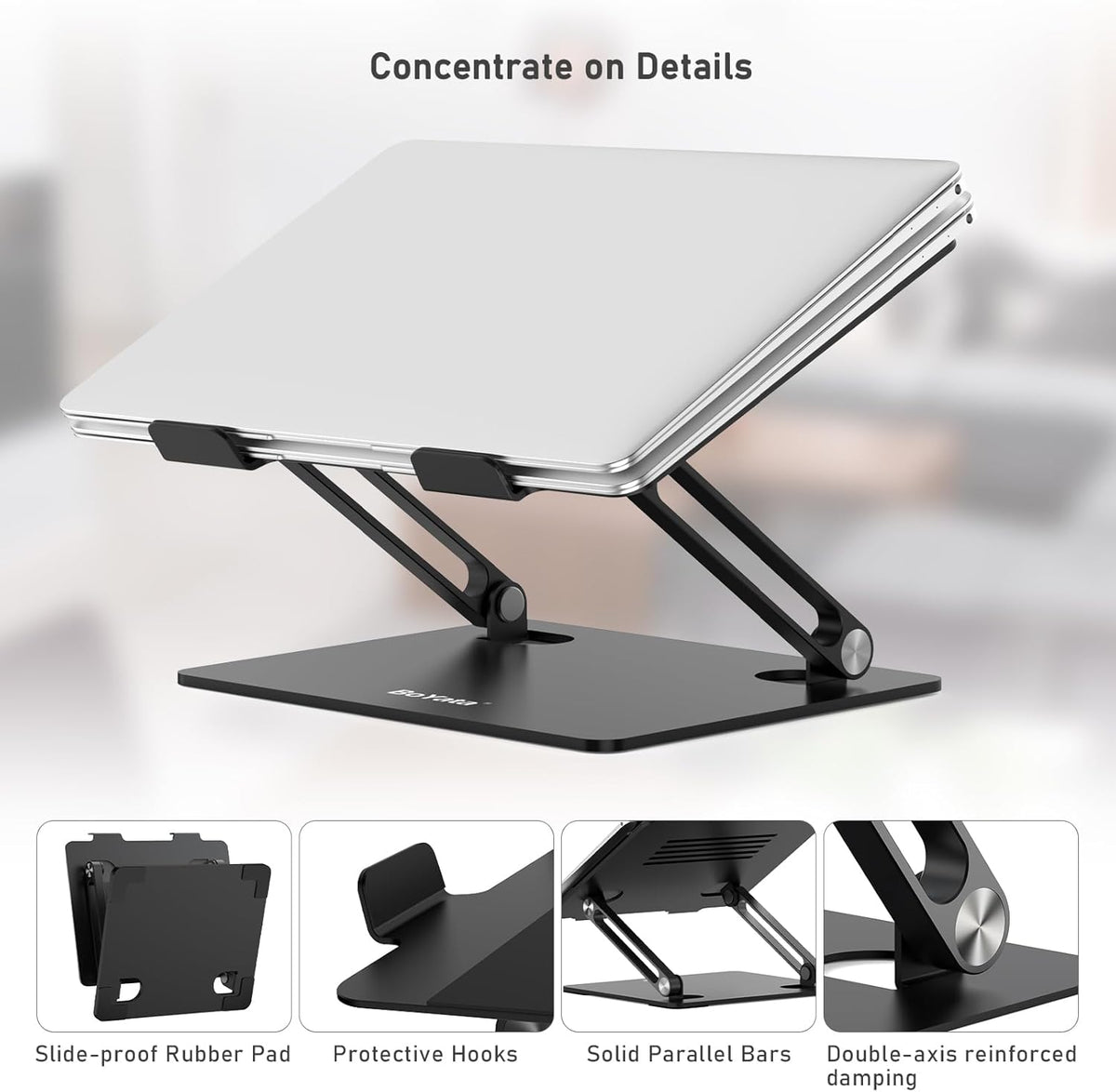 Laptop Stand, Adjustable Metal Desktop Riser, up to 15 Inches, Black