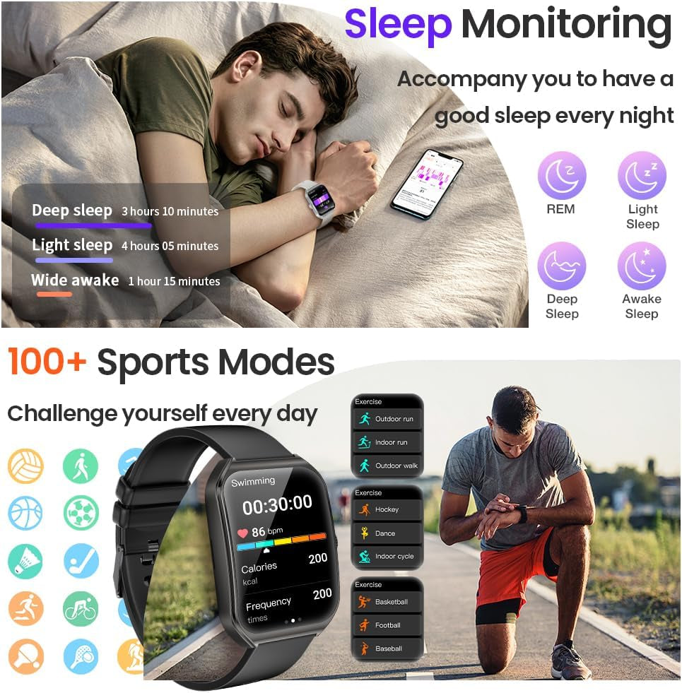 1.83" Smart Watch 3D Curved Glass IP67 Waterproof Fitness Tracker