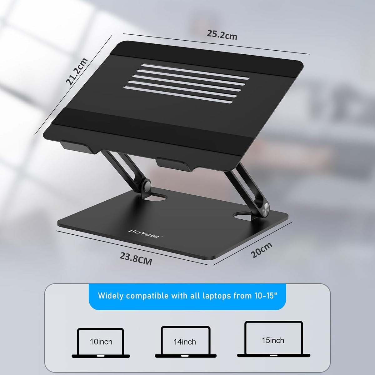 Laptop Stand, Adjustable Metal Desktop Riser, up to 15 Inches, Black